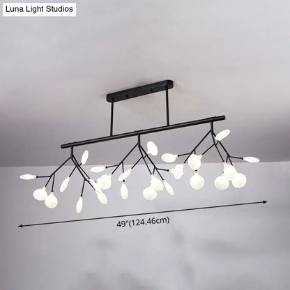 Black metal firefly island pendant chandelier with branching arms and frosted glass globe bulbs for dining room lighting