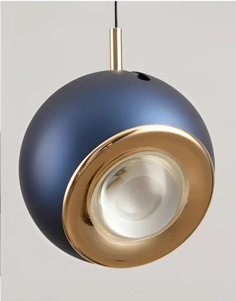 DecorBites modern adjustable led pendant light with blue spherical shade and gold-toned circular accent around bulb