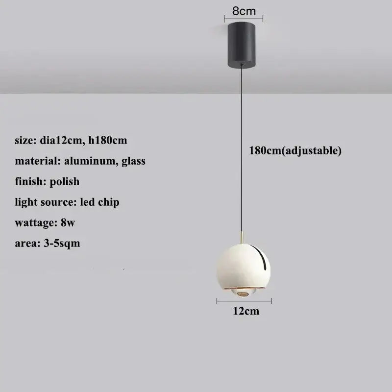 DecorBites modern adjustable led pendant light with polished aluminum glass fixture and off-white shade with black stripe