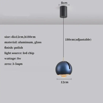 DecorBites modern navy blue adjustable led pendant light with aluminum and glass finish and 180cm adjustable cord