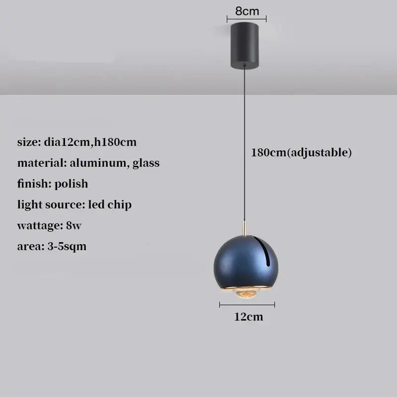 DecorBites modern navy blue adjustable led pendant light with aluminum and glass finish and 180cm adjustable cord