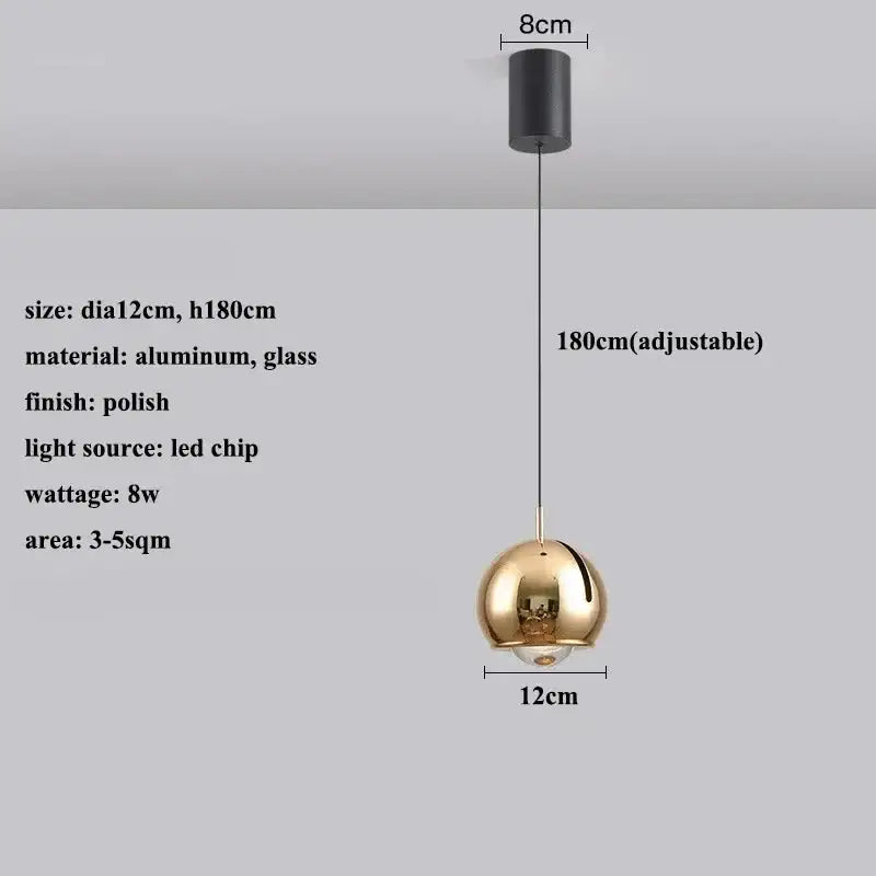 DecorBites™ modern adjustable led pendant light with gold spherical shade black mount and 180cm adjustable cord