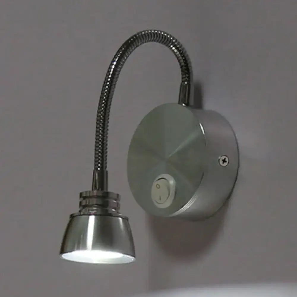 Silver metallic wall light with adjustable arm and flexible gooseneck by decorbites modern aluminum for bedroom use