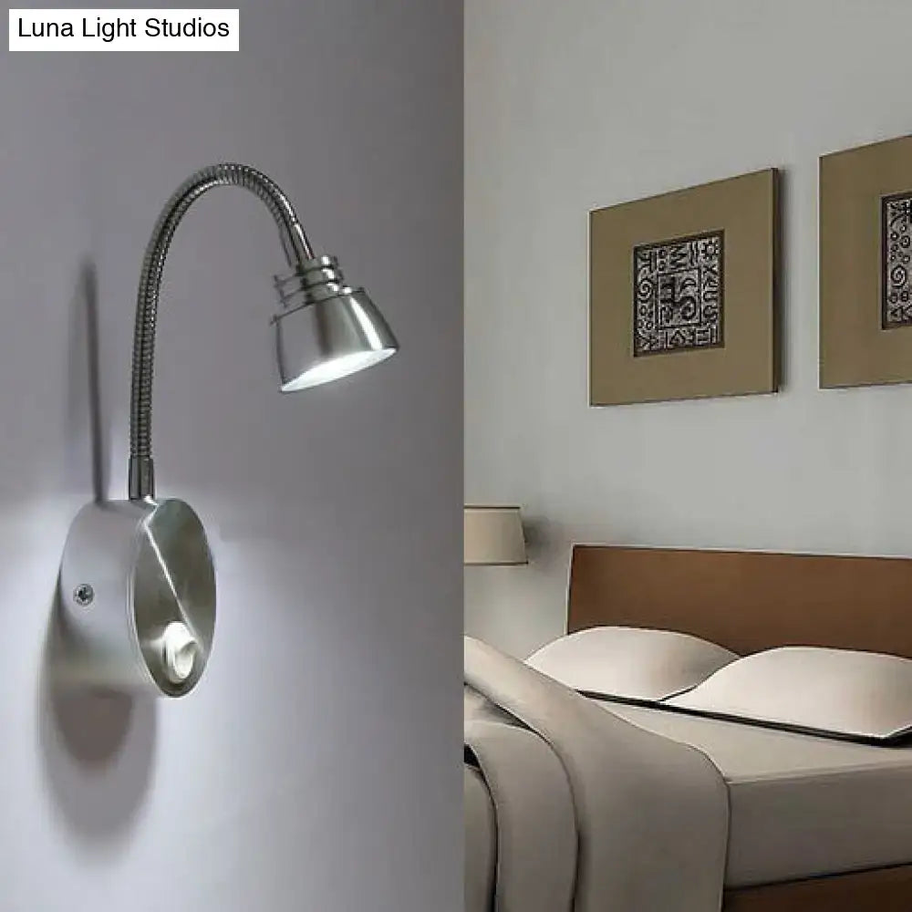Modern chrome led wall light with adjustable aluminum arm silver gooseneck wall-mounted reading lamp for bedroom decorbites