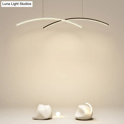 Decorbites modern black and white arc ceiling led island light with two curved intersecting led strips for living room