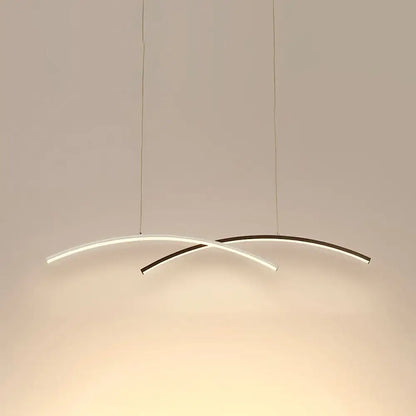 DecorBites™ modern black and white arc ceiling LED island light with two curved intersecting strips for living room