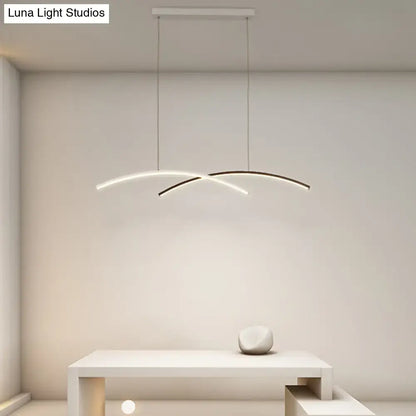 DecorBites™ modern black and white arc ceiling led island light with two curved intersecting white arc strips