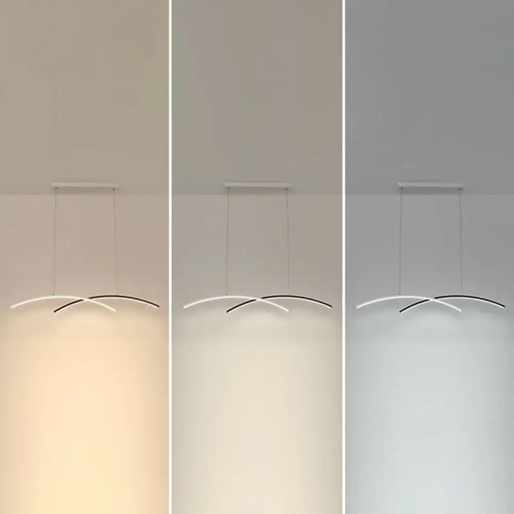 DecorBites™ modern black and white arc ceiling LED island light with curved strips for living room lighting