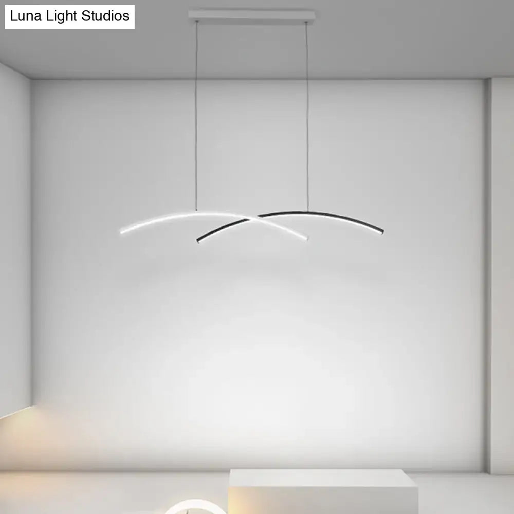 DecorBites™ modern black and white arc ceiling led island light with intersecting curved strips for living room