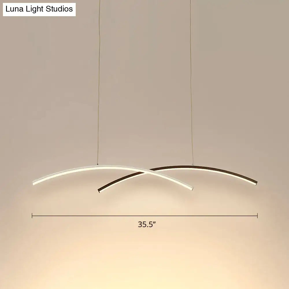 DecorBites modern black and white arc ceiling LED island light with two curved intersecting led strips hanging