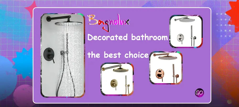 Decorbites™ modern black and white wall-mounted organizer shelf in white aluminum alloy with black matte shower head set