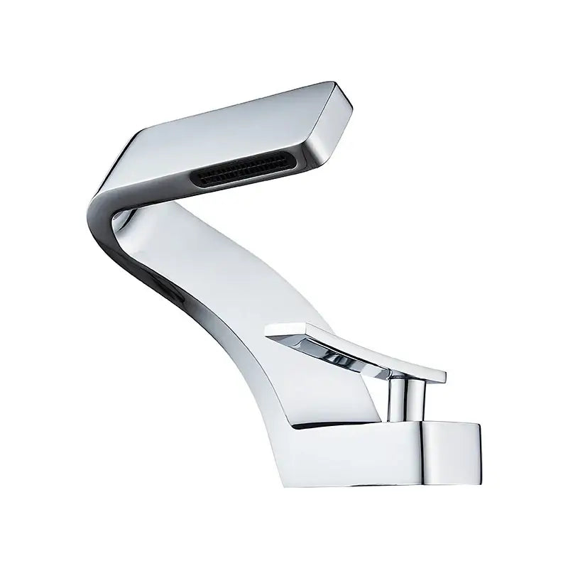 DecorBites™ modern black bathroom sink faucet with chrome finish sleek angular design and curved spout for black bathroom