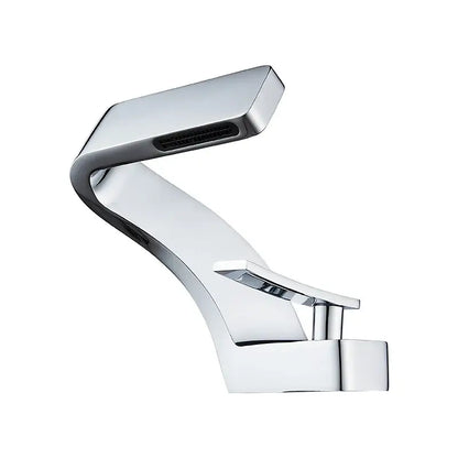 DecorBites™ modern black bathroom sink faucet with chrome finish sleek angular design and curved spout for black bathroom