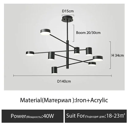 Decorbites™ modern black chandelier with sleek iron and acrylic design featuring asymmetrical simple black nordic style lights