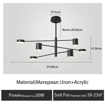 DecorBites modern black chandelier with five cylindrical acrylic lights and iron frame for nordic style home lighting