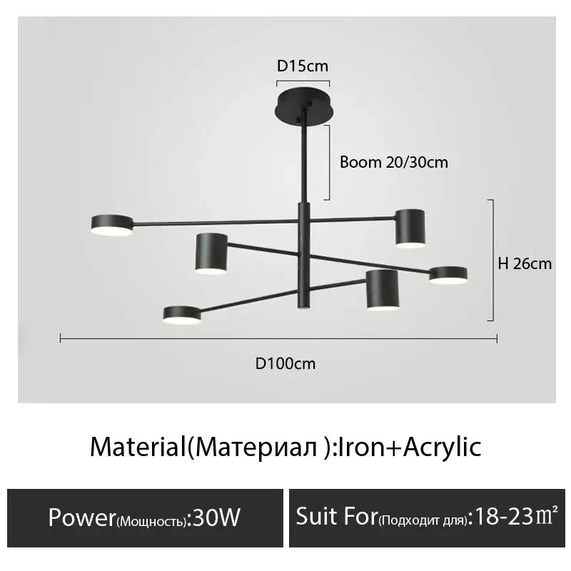 DecorBites modern black chandelier with five cylindrical acrylic lights and iron frame for nordic style home lighting