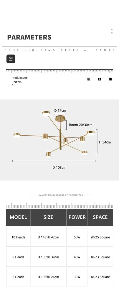 DecorBites modern black chandelier with brass finish and ten geometric arms for nordic style home lighting