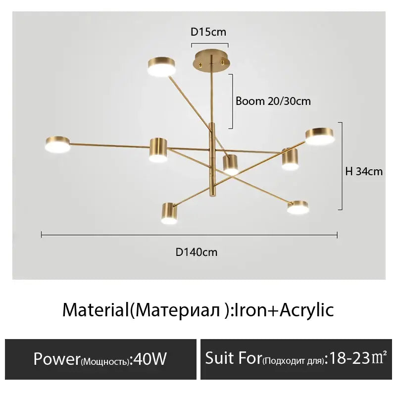 Modern black chandelier by DecorBites with gold-toned iron and acrylic arms for nordic style home lighting