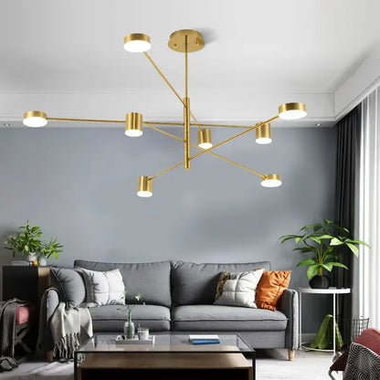 DecorBites modern black chandelier with gold-toned cylindrical lights in nordic style home lighting design
