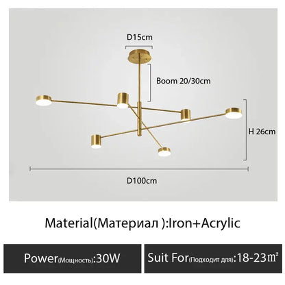 Decorbites modern black chandelier with five gold-toned arms and cylindrical acrylic fixtures for nordic style home lighting