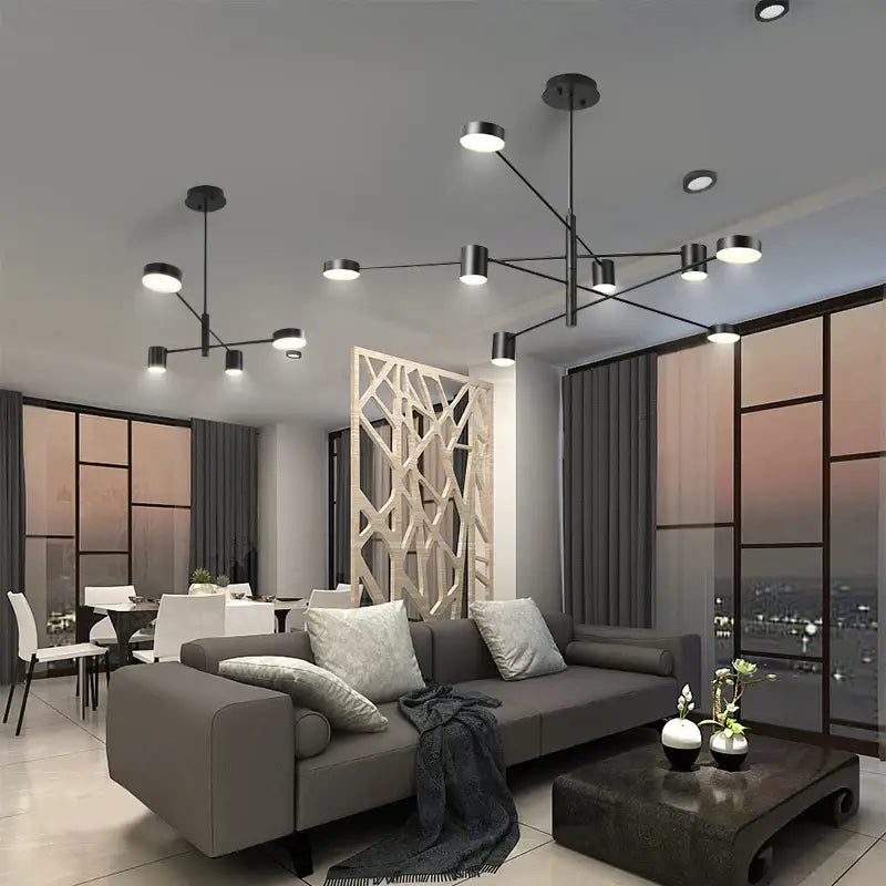 Decorbites™ modern black chandelier with multiple circular light fixtures in simple black nordic style for nordic style home lighting