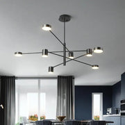 DecorBites™ modern black chandelier with six cylindrical frosted glass fixtures for nordic style home lighting
