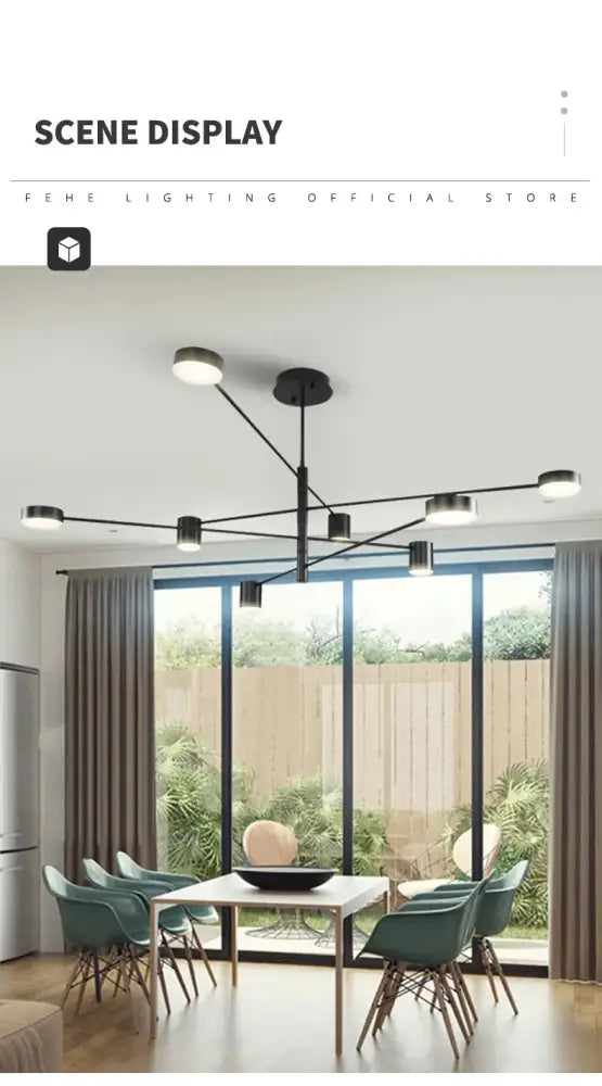 DecorBites modern black chandelier with multiple circular light fixtures in simple black Nordic style home lighting