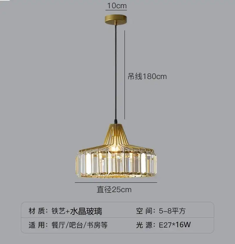 DecorBites™ modern black crystal led pendant lamp with gold-toned iron frame and vertical crystal glass prisms