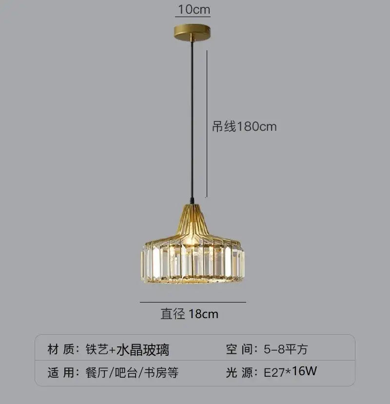 Decorbites™ modern black crystal led pendant lamp with gold-toned iron frame and vertical crystal glass panels suspended by 180cm black cord