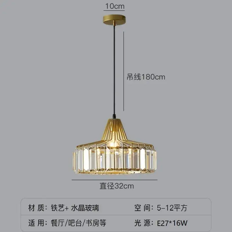 Gold-toned decorbites™ modern pendant lamp with geometric fluted metal frame and clear crystal glass panels