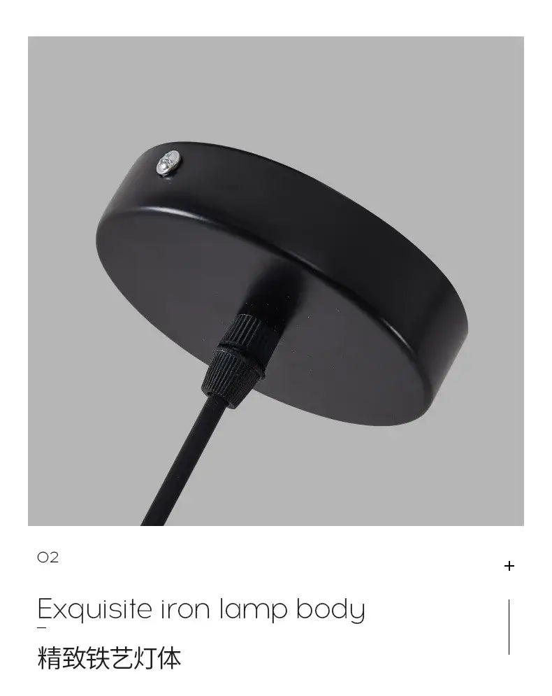 Decorbites modern black crystal led pendant lamp with black matte iron body and textured cable attachment