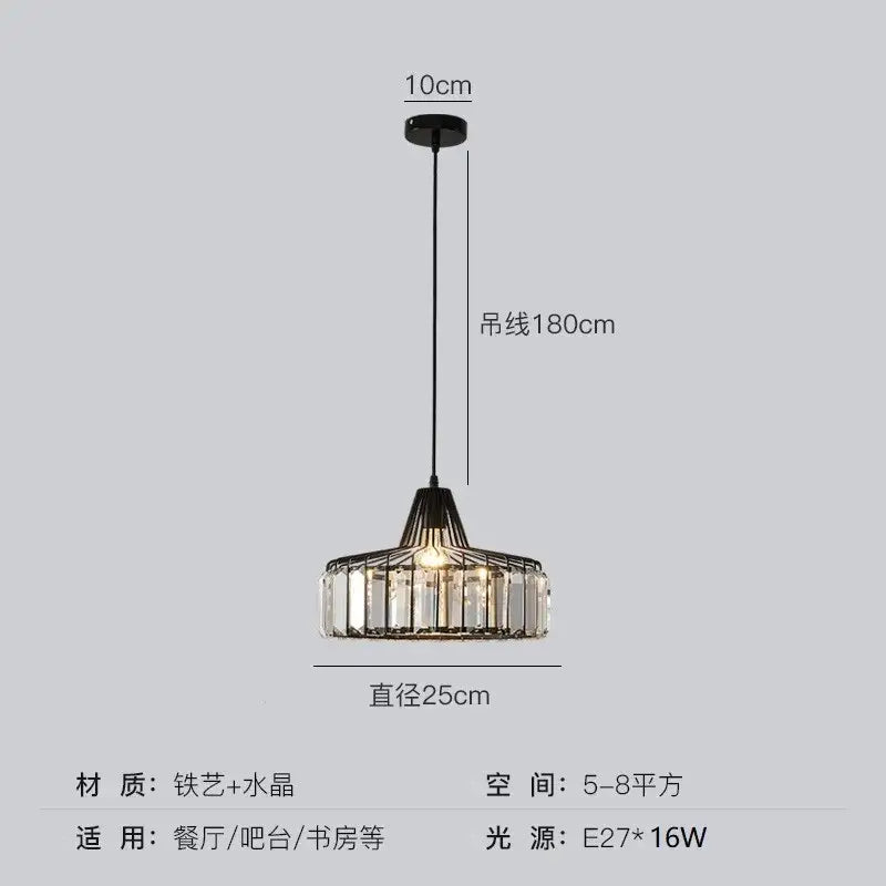 DecorBites™ modern black crystal led pendant lamp with clear crystal glass accents and 25cm diameter nordic led crystal chandelier