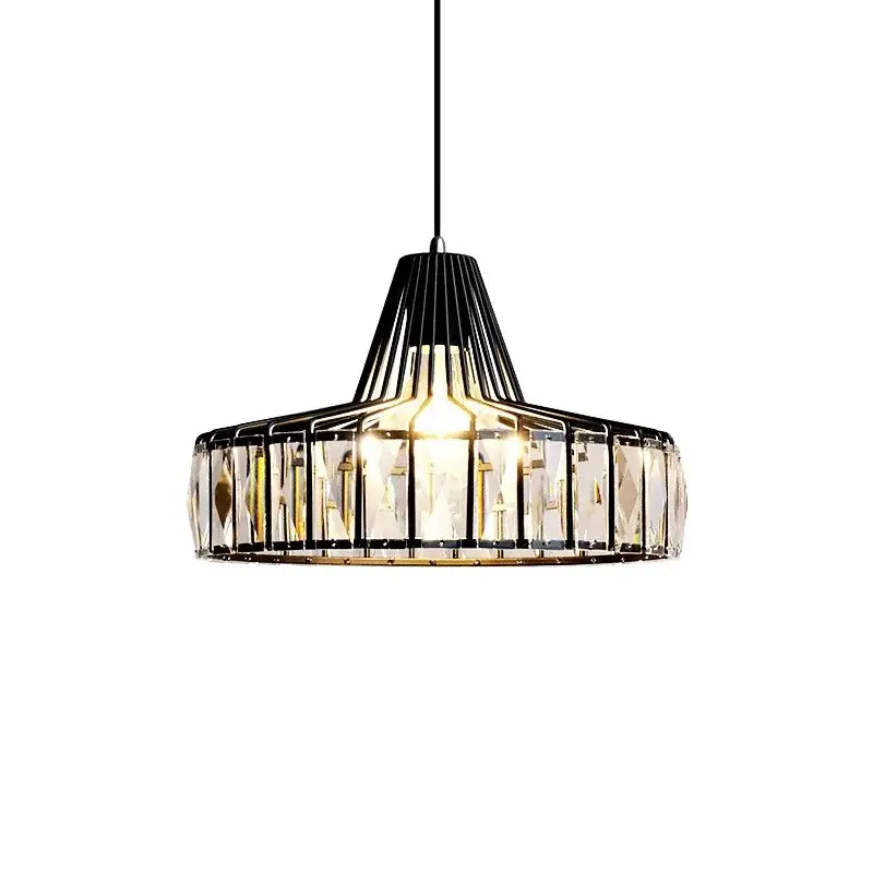 DecorBites modern black metal pendant lamp with faceted crystal glass panels nordic led crystal chandelier