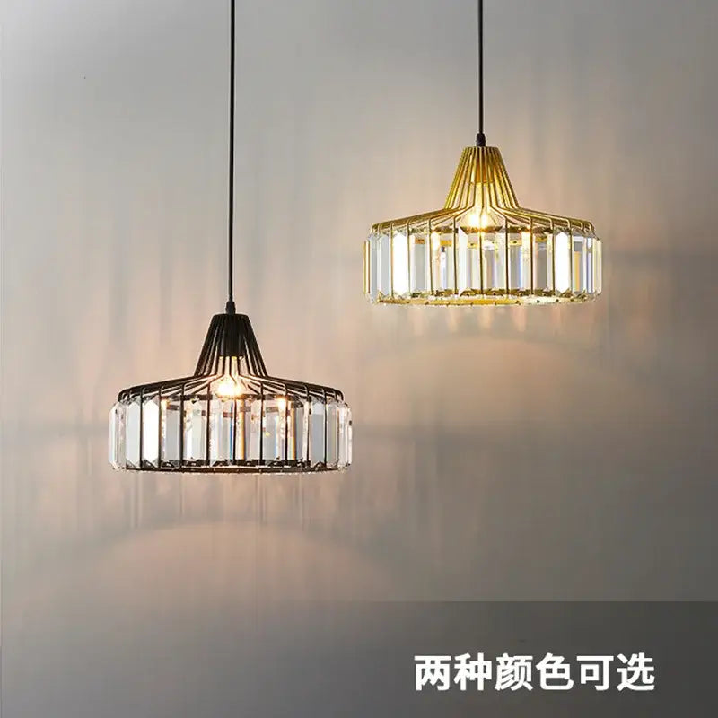 Decorbites modern black crystal led pendant chandelier with black and gold metal frames and crystal glass panels