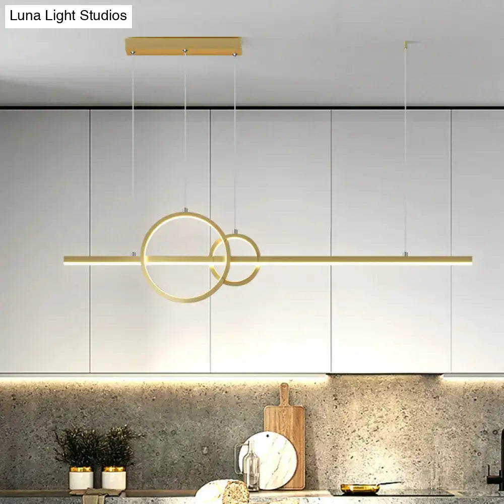 DecorBites modern black gold ring and bar metallic LED island pendant lamp with intersecting rings for 220v-240v bulb base lighting