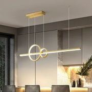 DecorBites™ modern black and gold metallic island pendant with geometric rings and bulb base for 220v-240v lighting