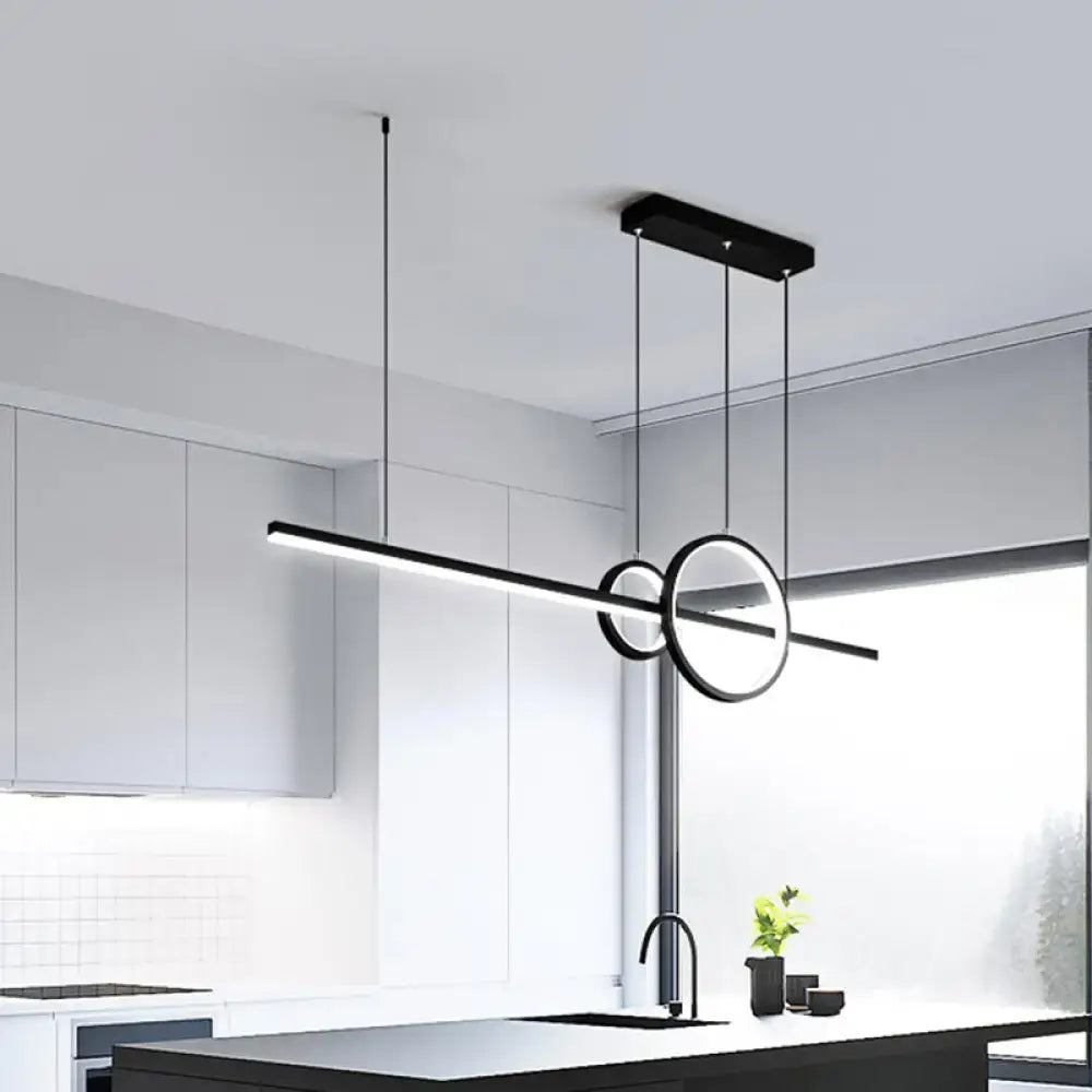 DecorBites modern black and gold metallic island pendant lamp with ring and bar design bulb base 110v-120v lighting