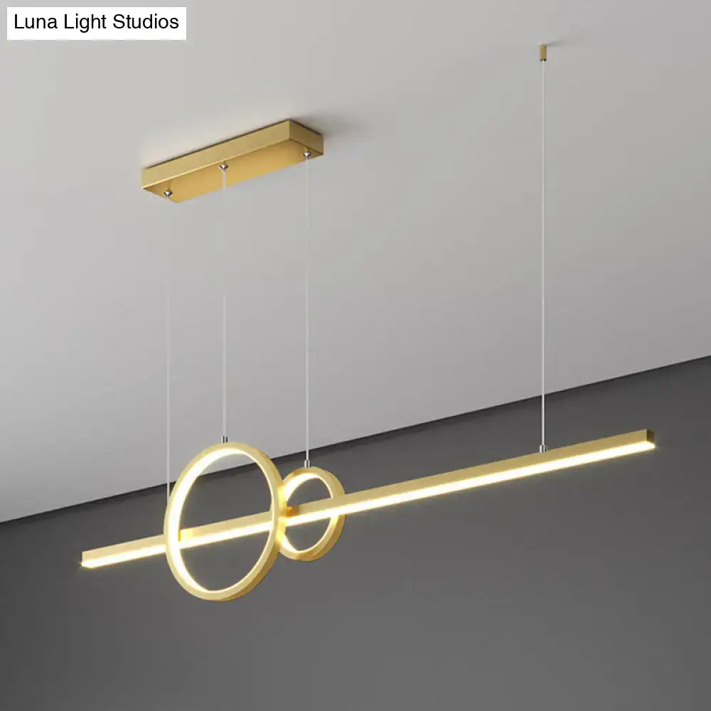 Gold-finished DecorBites modern island pendant lamp with interlocking rings and 110v-120v bulb base for kitchen lighting