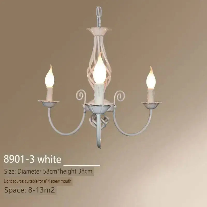 Decorbites modern black iron chandelier with three candle-style bulbs and ornate scrollwork for living room
