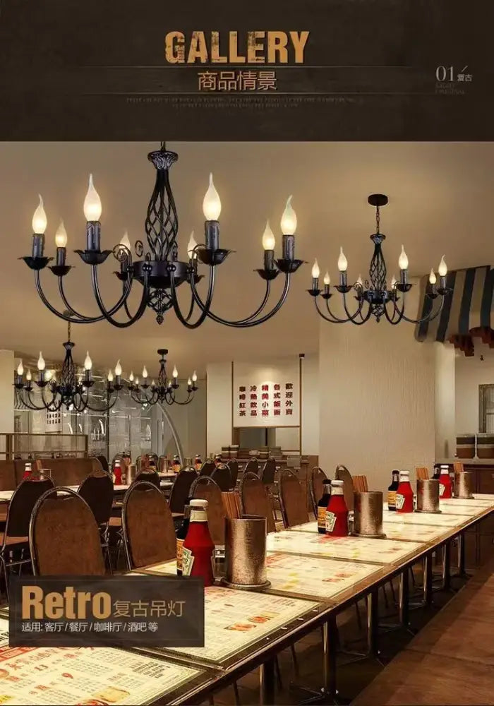 Decorbites™ modern black iron chandelier with multiple candle-style bulbs for living room lighting