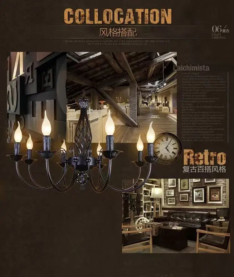 Modern black iron chandelier with five candle-style bulbs designed for living room decor by DecorBites™