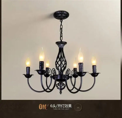 DecorBites™ modern black iron chandelier with six candle-style bulbs for living room lighting