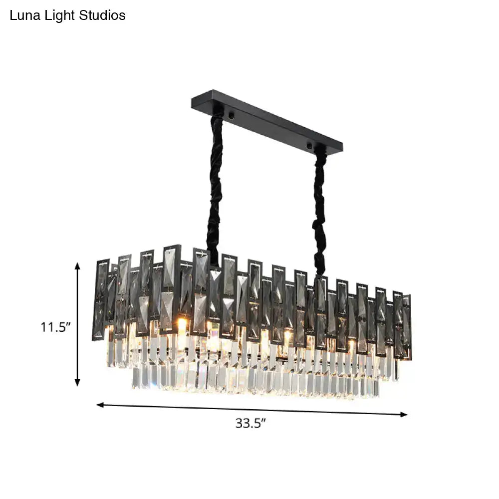 Modern black island pendant lamp with smoke faceted crystal prism layers and twisted black chains 220v-240v 110v-120v