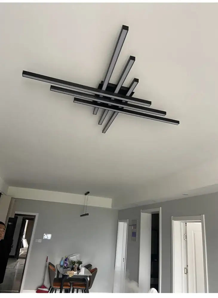 DecorBites™ modern black chandelier square with linear intersecting bars LED chandelier for bedroom and living room