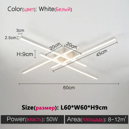 Decorbites™ modern black chandelier square led light fixture with intersecting rectangular bars for bedroom and living room