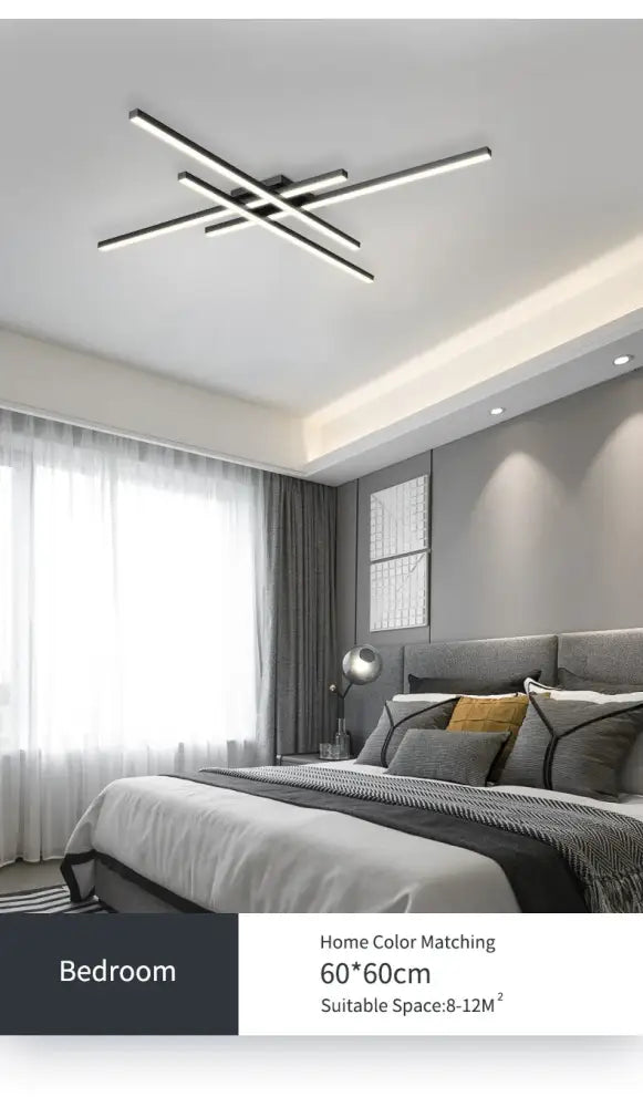 Modern black chandelier square with intersecting linear bars led ceiling light for bedroom and living room by decorbites