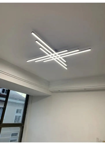 DecorBites modern black chandelier square ceiling light with sleek led tubes for bedroom and living room lighting