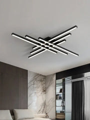 DecorBites™ modern black chandelier square led ceiling light with intersecting rectangular bars for bedroom and living room