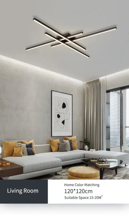 Modern black chandelier square with sleek linear bars featuring led lighting for bedroom and living room decor