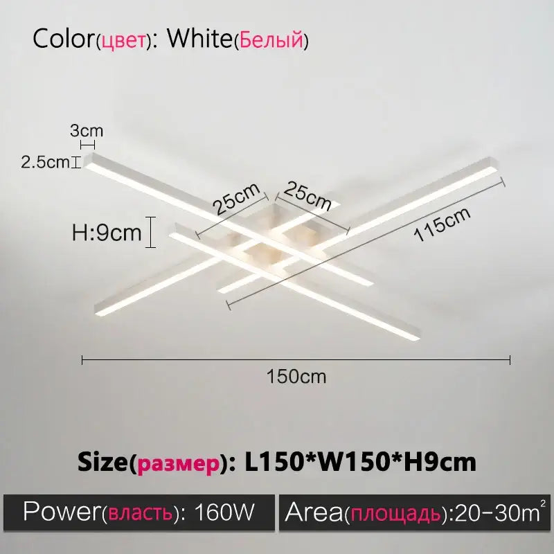 DecorBites modern black chandelier square led light with intersecting rectangular bars for bedroom and living room